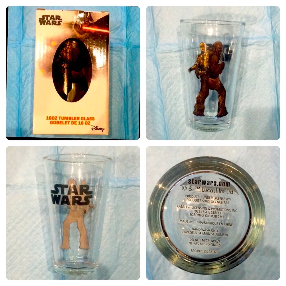 STAR WARS 16 Oz Tumbler Glass Chewbacca and C-3PO NEW